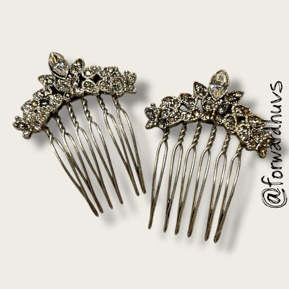 Vintage Ornate Rhinestone Hair Comb Set - Half Size Pair - Picture 3 of 8